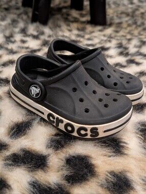 CROCS Kids' Black Clog with White Trim and Logo